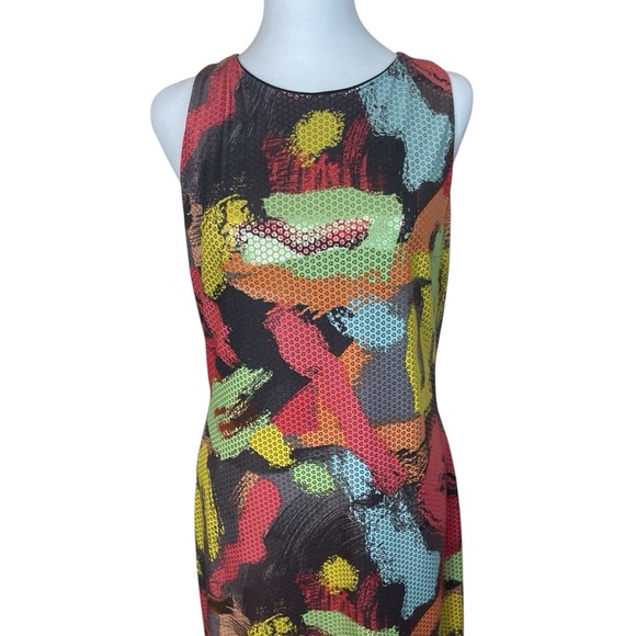 Joseph Ribkoff Colorful Shimmer Dress Size 12 Artsy Abstract Art To Wear Disco - Picture 2 of 8